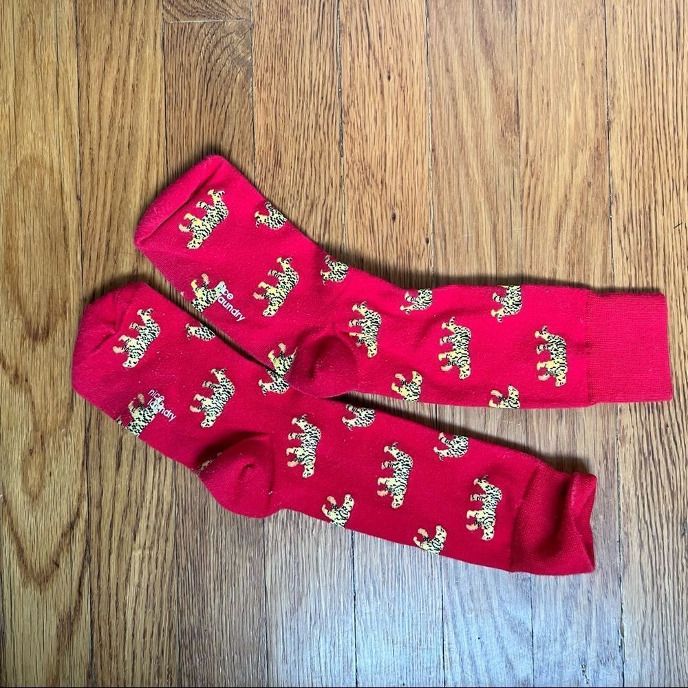 Nice Laundry Red Socks with Tiger Pattern. NWOT